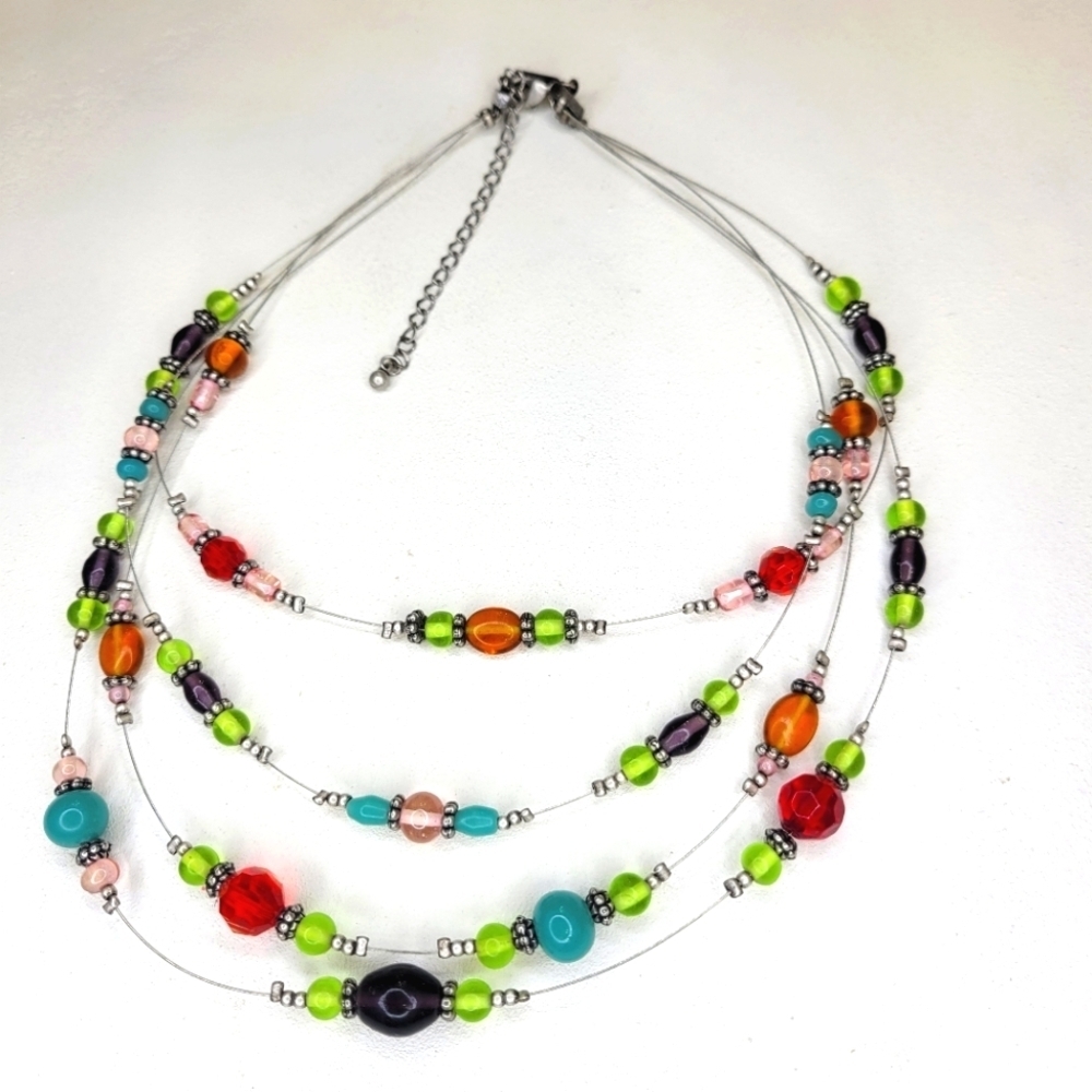 August Max Gemstone/Glass Bead 4-strand Metal Wire Necklace